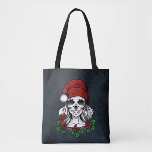 Whimsical Gothic Santa Skull Christmas Tote Bag