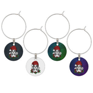 Whimsical Gothic Santa Skull Christmas Wine Charm
