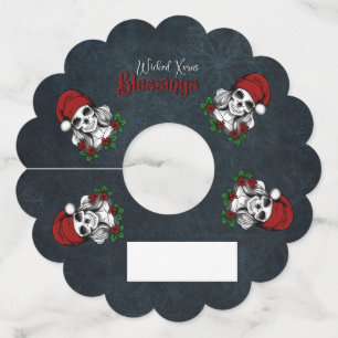 Whimsical Gothic Santa Skull Christmas Wine Glass Tag