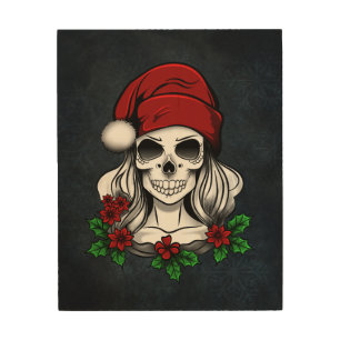 Whimsical Gothic Santa Skull Christmas Wood Wall Art