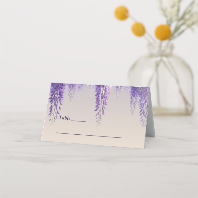 Whimsical Gradient Purple Floral Monogram Wedding Place Card (Front)