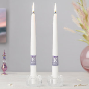 Whimsical Gradient Purple Floral Monogram Wedding Taper Candle