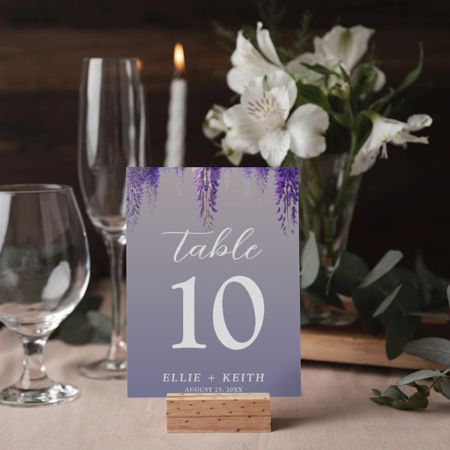 Whimsical Gradient Purple Floral Table Number (Creator Uploaded)