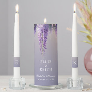 Whimsical Gradient Purple Floral Wedding Monogram Unity Candle Set