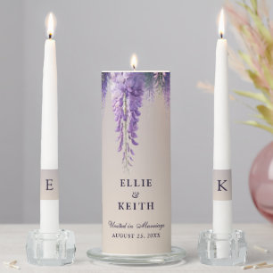 Whimsical Gradient Purple Floral Wedding Monogram Unity Candle Set
