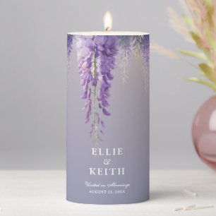 Whimsical Gradient Purple Floral Wedding Pillar Candle