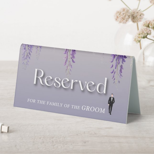 Whimsical Gradient Purple Floral Wedding Reserved Table Tent (In SItu (Table))