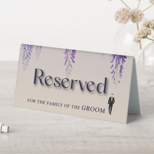 Whimsical Gradient Purple Floral Wedding Reserved Table Tent (In SItu (Table))