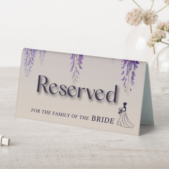 Whimsical Gradient Purple Floral Wedding Reserved Table Tent (In SItu (Table))