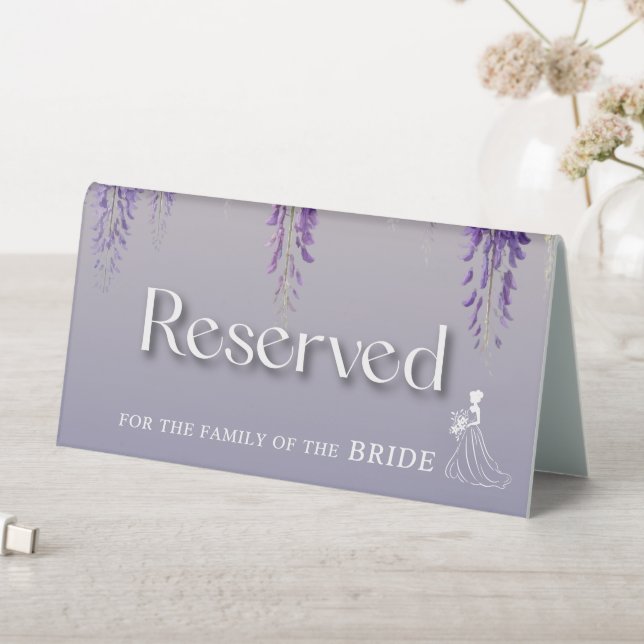 Whimsical Gradient Purple Floral Wedding Reserved Table Tent (In SItu (Table))