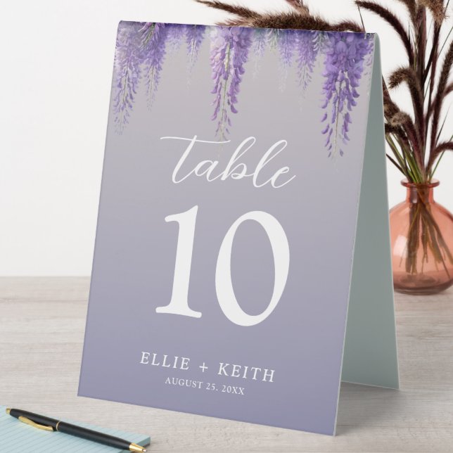 Whimsical Gradient Purple Floral Wedding Table Tent (In SItu (Table))
