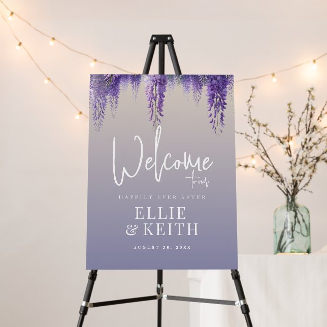 Whimsical Gradient Purple Floral Welcome Foam Board (In Situ (Stand))