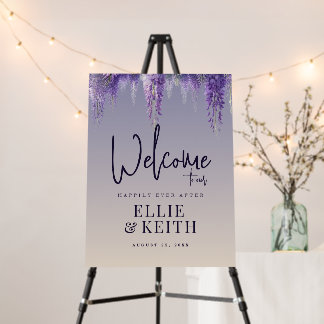 Whimsical Gradient Purple Floral Welcome Foam Board