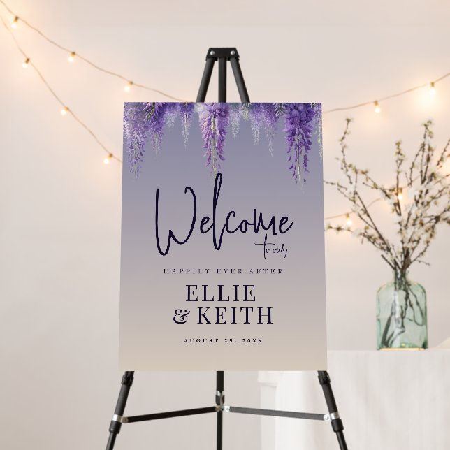 Whimsical Gradient Purple Floral Welcome Foam Board (In Situ (Stand))