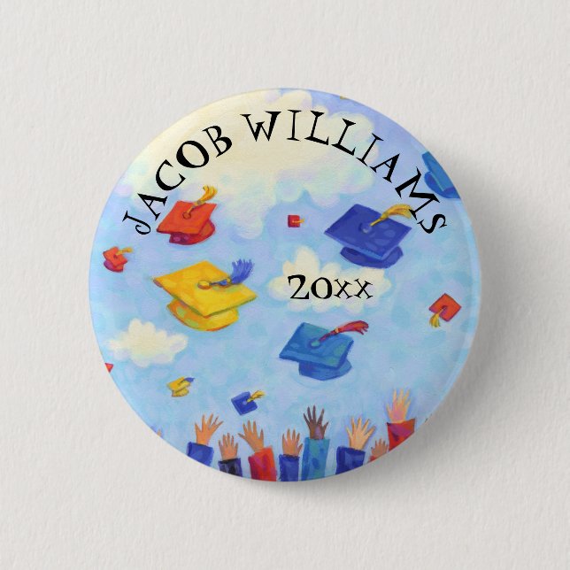 Whimsical Graduation Cap Toss Personalized Button (Front)