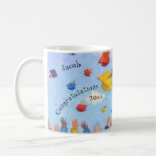 Whimsical Graduation Cap Toss Personalized Coffee Mug