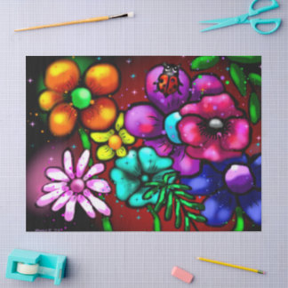 Whimsical Graffiti-Style Floral Ladybug Decoupage Tissue Paper