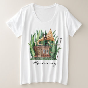 Whimsical Gramophone Fairytale House Watercolor Plus Size T-Shirt