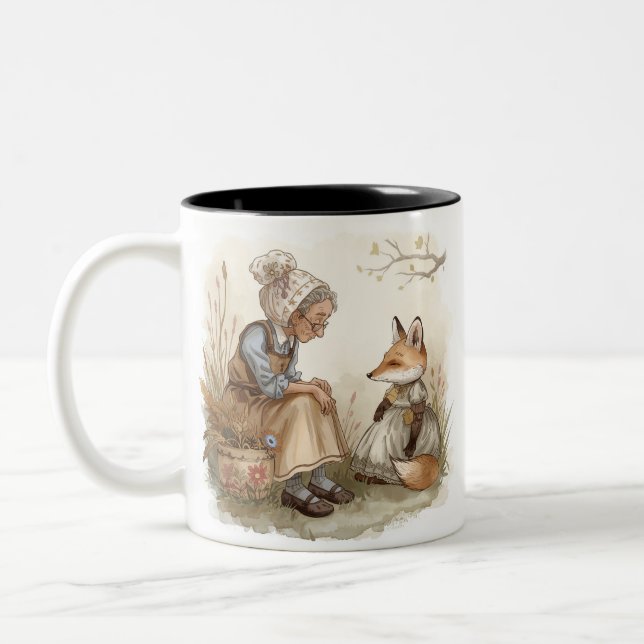 Whimsical Grandma & Fox Coffee Mug – Cozy Kind_One (Left)
