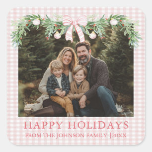 Whimsical Grandmillenial Pink Bow Family Photo Square Sticker