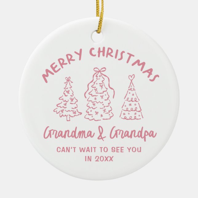 Whimsical Grandparents Pregnancy Announcement Ceramic Ornament (Front)