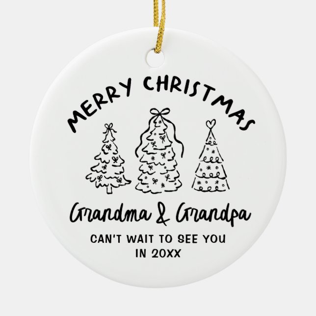 Whimsical Grandparents Pregnancy Announcement Ceramic Ornament (Front)