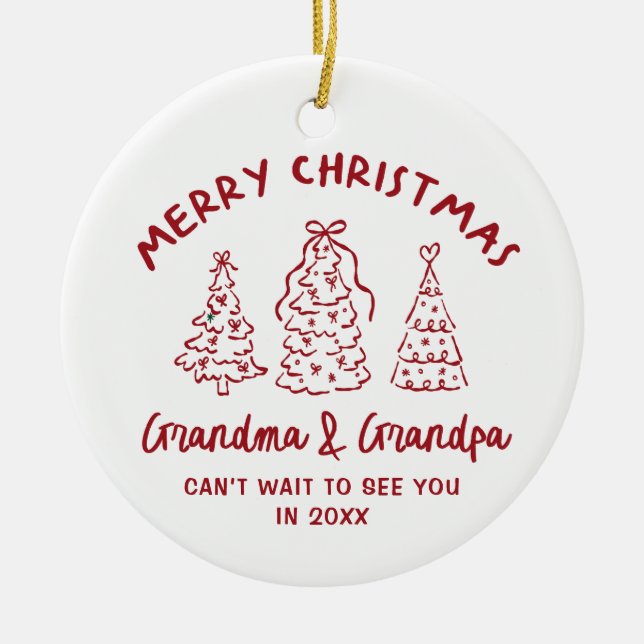 Whimsical Grandparents Pregnancy Announcement Ceramic Ornament (Front)