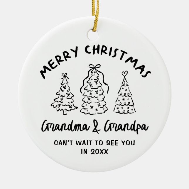 Whimsical Grandparents Pregnancy Announcement Ceramic Ornament (Front)