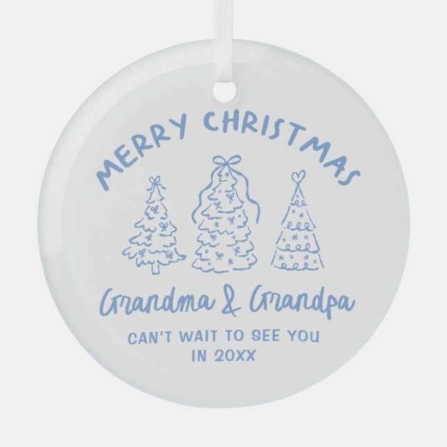 Whimsical Grandparents Pregnancy Announcement Glass Ornament (Front)