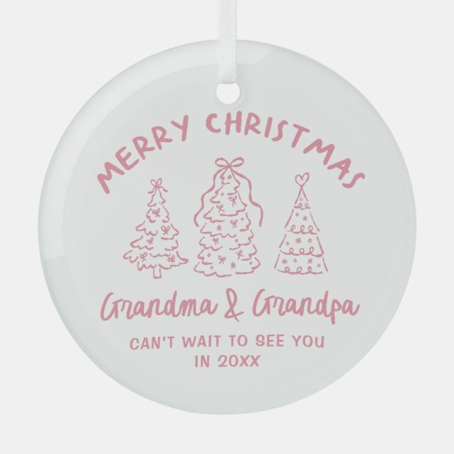 Whimsical Grandparents Pregnancy Announcement Glass Ornament (Front)
