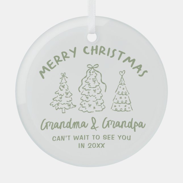 Whimsical Grandparents Pregnancy Announcement Glass Ornament (Front)