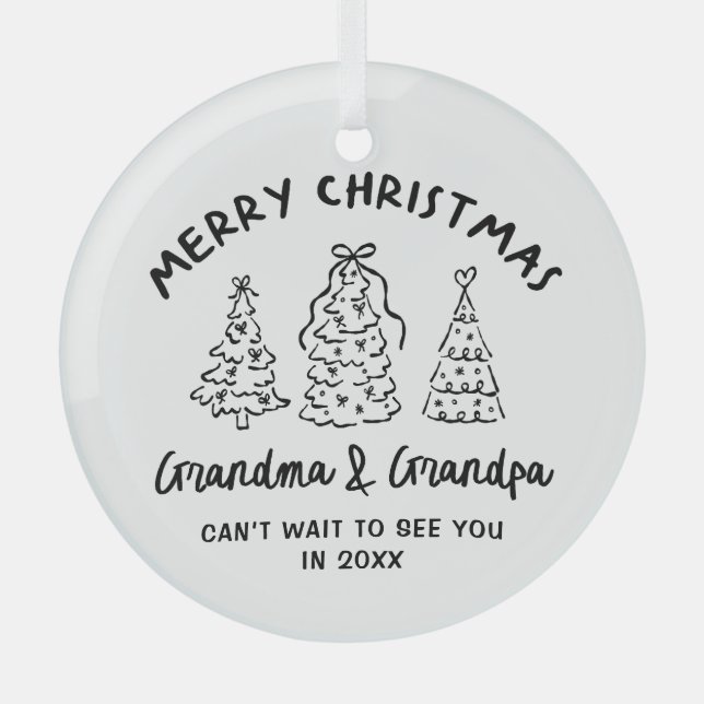 Whimsical Grandparents Pregnancy Announcement Glass Ornament (Front)