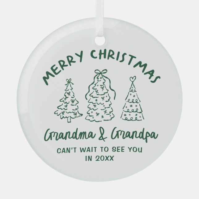Whimsical Grandparents Pregnancy Announcement Glass Ornament (Front)