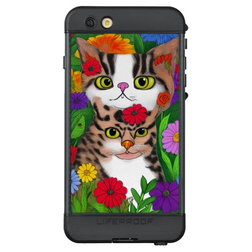 Whimsical Gray and White Cats | Colorful Flowers LifeProof NÜÜD iPhone 6s Plus Case