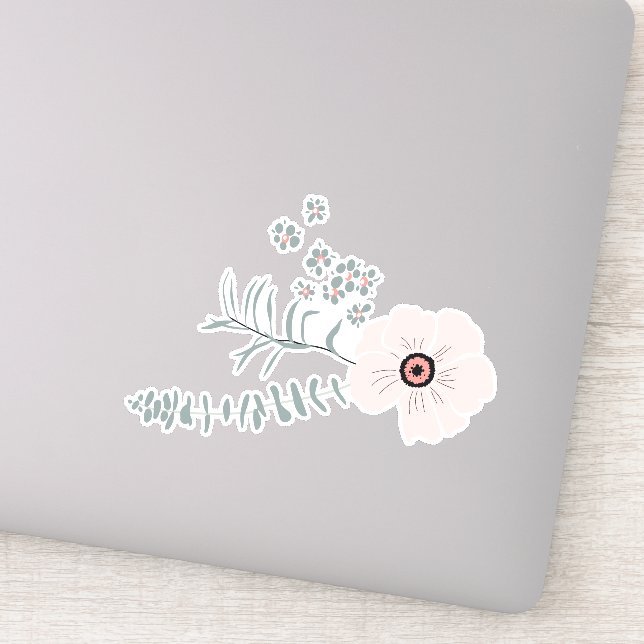 Whimsical Gray Black Pink Motif Flowers Sticker (Detail)