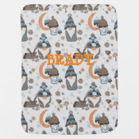 Whimsical Gray Blue Gnome Moon Stars Woodland Baby Blanket