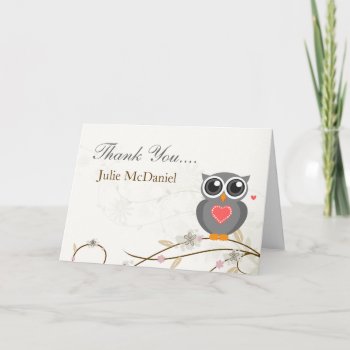 Whimsical Gray Owl Thank You Cards by paper_robot at Zazzle