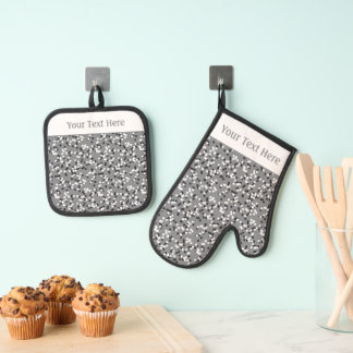 Whimsical Gray Polka Dot Doodles Pattern Oven Mitt & Pot Holder Set