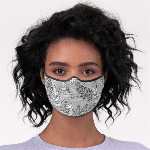 Whimsical Gray Tropical Floral Leaf Print Premium Face Mask