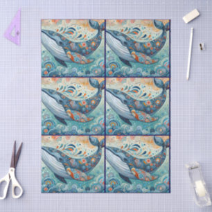 Whimsical Gray Whale Beach Coastal Decoupage Tissue Paper