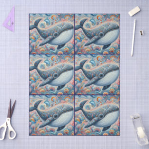 Whimsical Gray Whale Beach Coastal Decoupage Tissue Paper