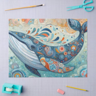 Whimsical Gray Whale Beach Coastal Decoupage Tissue Paper