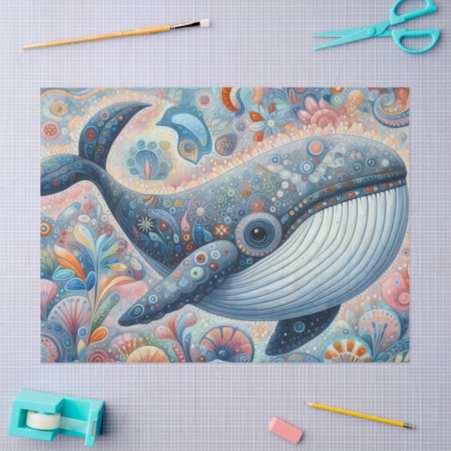 Whimsical Gray Whale Beach Coastal Decoupage  Tissue Paper (Craft)