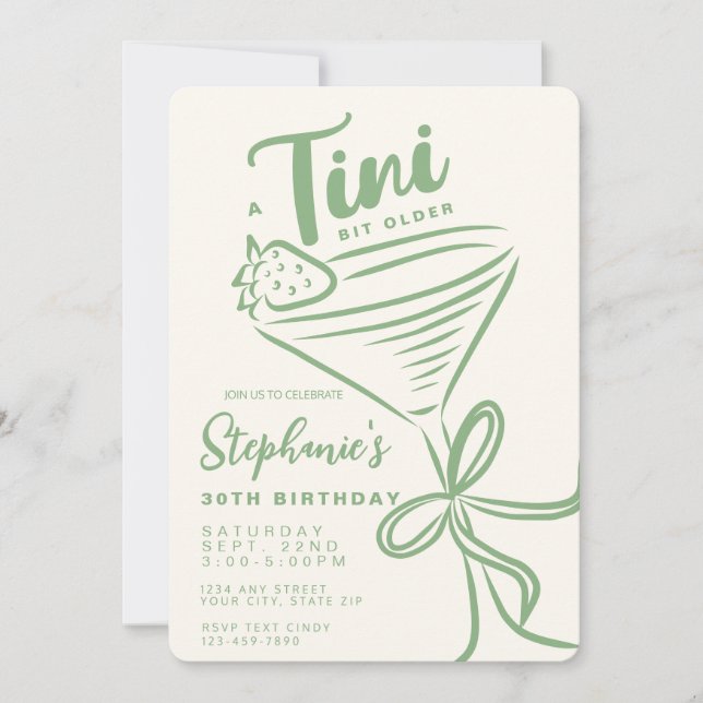 Whimsical Green A Tini Bit Older 30th Birthday Invitation (Front)