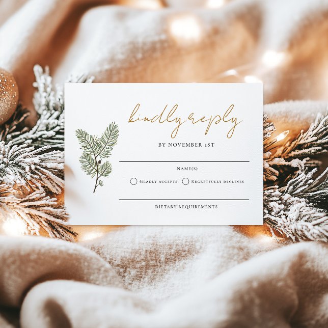 Whimsical Green and Gold Pine Cone Wedding RSVP (Creator Uploaded)
