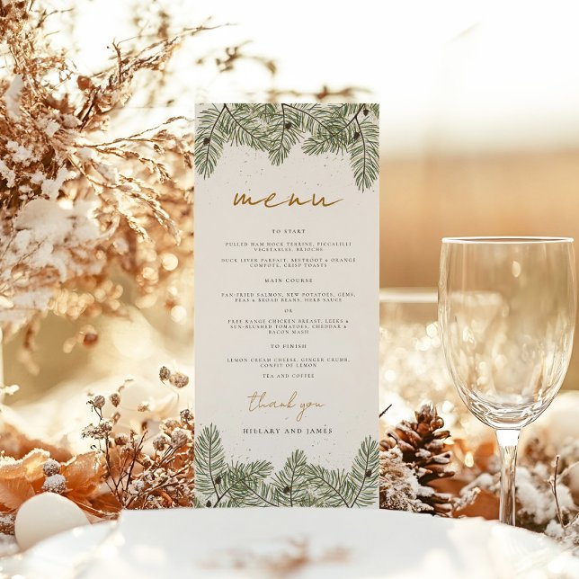 Whimsical Green and Gold Pine Cone Weddings Menu (Creator Uploaded)
