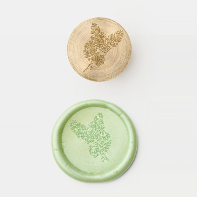 Whimsical Green and Gold Pine Cone Weddings Wax Seal Stamp (Stamped)