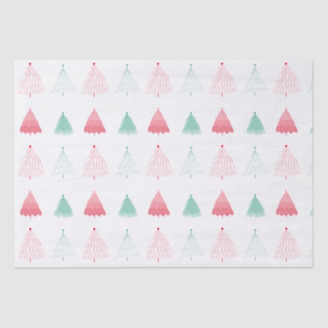 Whimsical Green and Pink Trees Christmas Tissue Paper (Front)