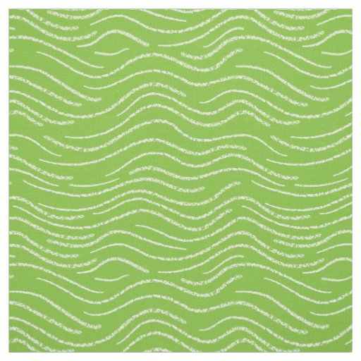 Whimsical Green and White Wavy Striped Scribbles Fabric