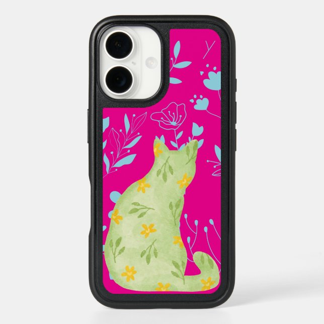 Whimsical Green Cat OtterBox Case – Fuchsia (Back)